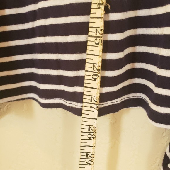 Loanna Blue & White Stripe Top Blouse Size 1X Side Tie at Bottom Short Sleeve - Picture 10 of 11